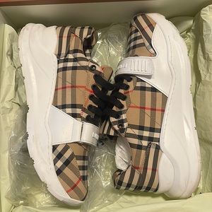 Burberry Check, Suede and Leather Sneakers